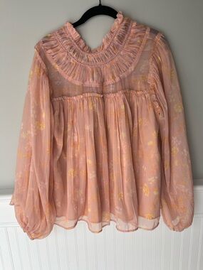 French Connection Peach Floral Blouse XL (NWOT)